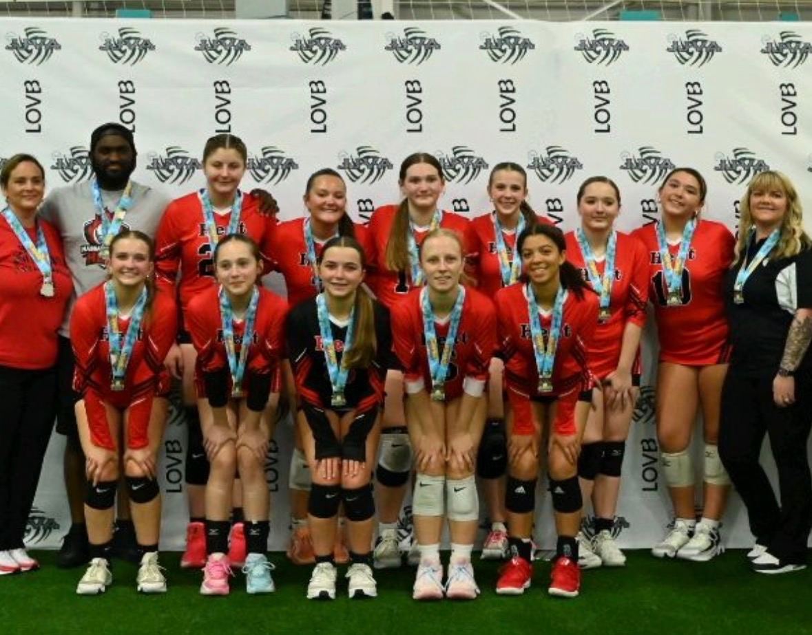 Nassau Heat 15U team with LOVB tournament medals